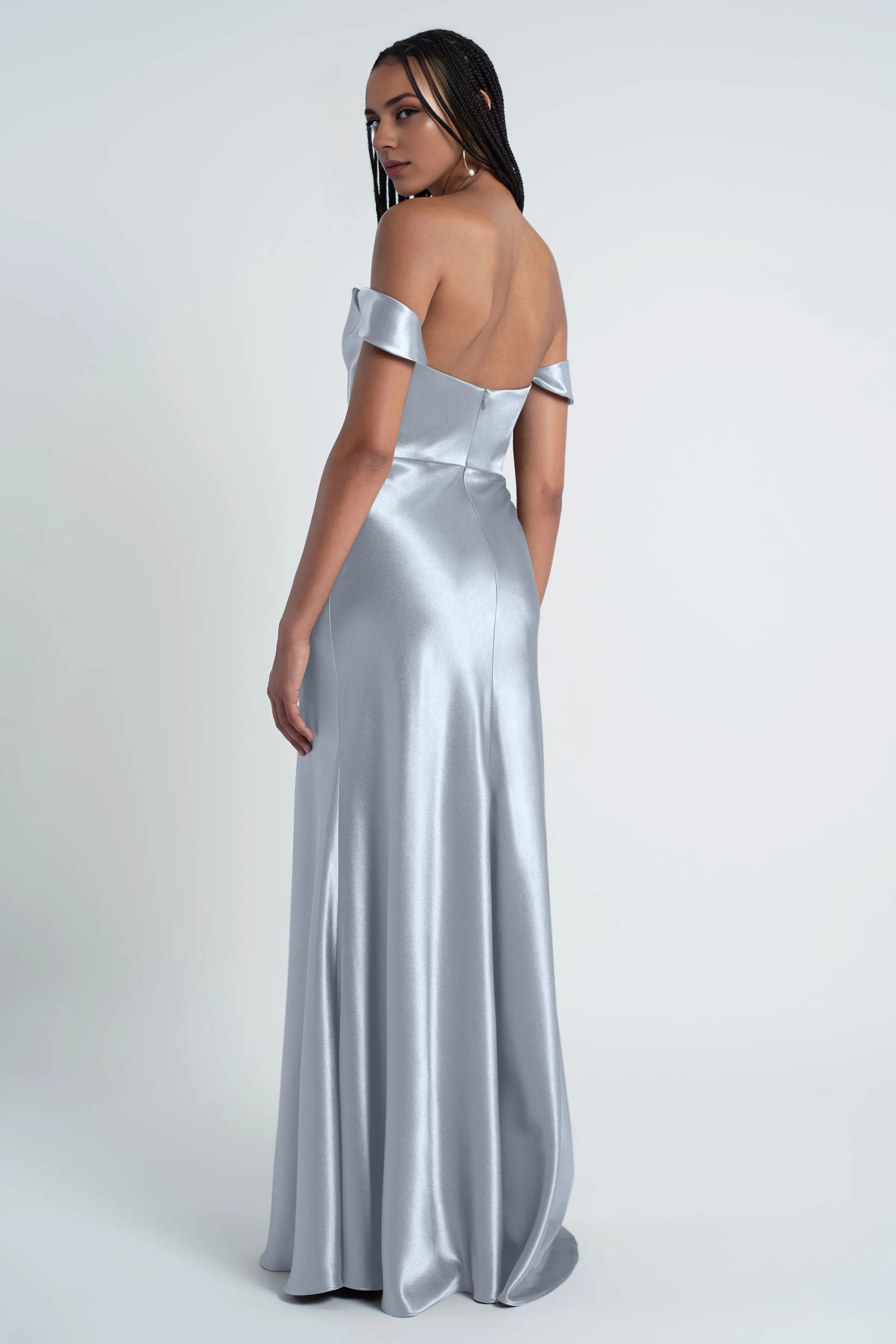 Weitese Dress Fashionable Cowl Neck Off The Shoulder Sleeve Satin Evening Dress Bridesmaid Dress Floor-Length Sheath Prom Dress
