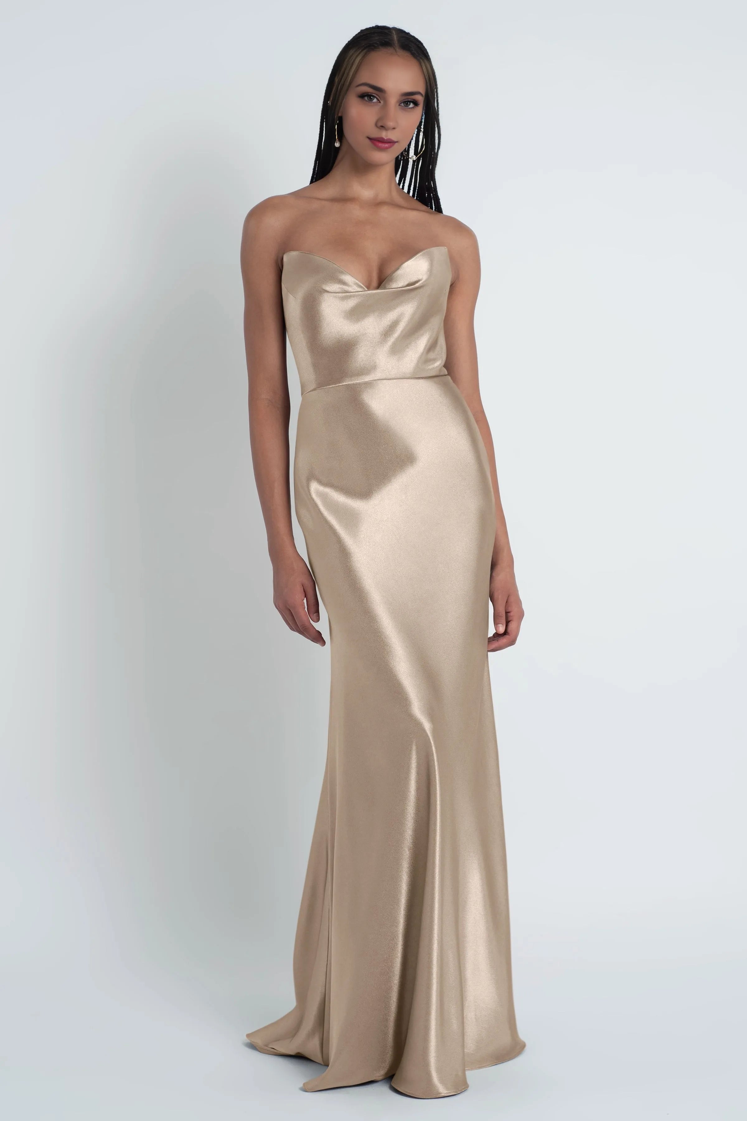 Weitese Dress Fashionable Cowl Neck Off The Shoulder Sleeve Satin Evening Dress Bridesmaid Dress Floor-Length Sheath Prom Dress