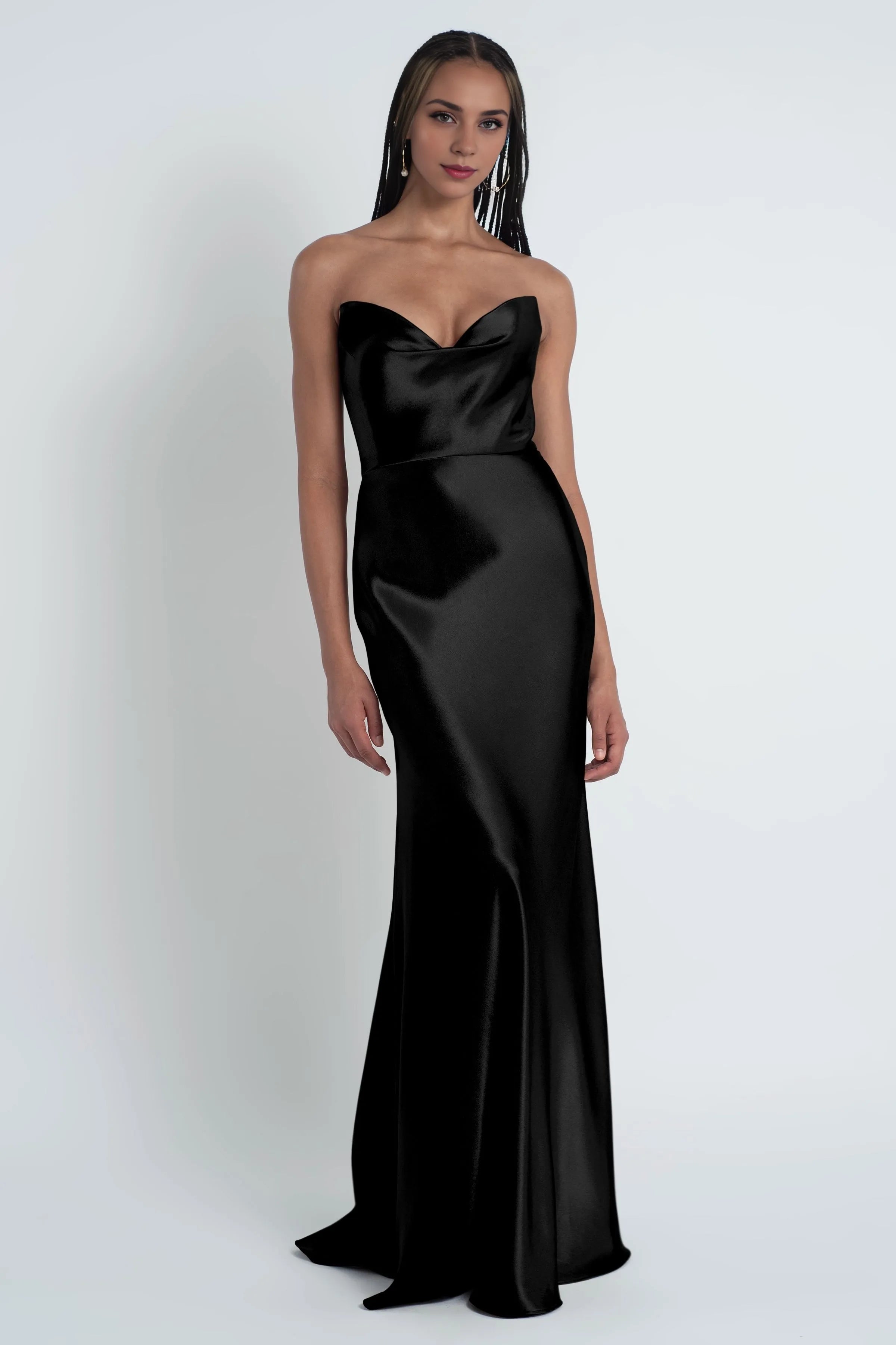 Weitese Dress Fashionable Cowl Neck Off The Shoulder Sleeve Satin Evening Dress Bridesmaid Dress Floor-Length Sheath Prom Dress