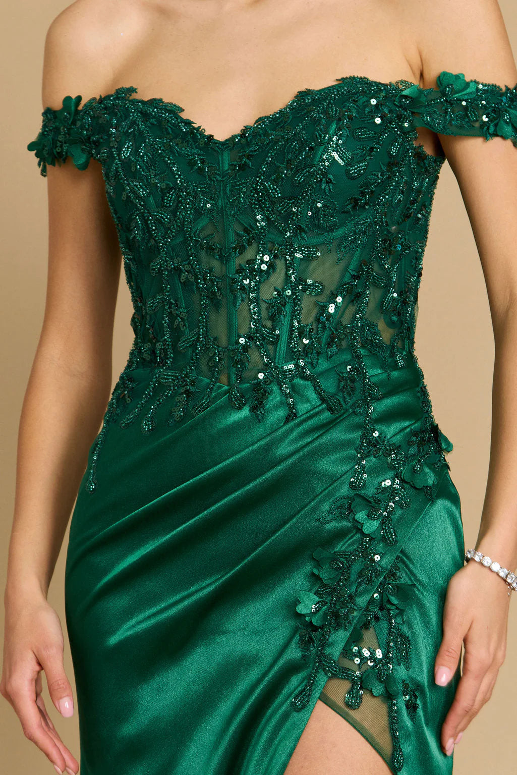 Robe Weitese ajustée corset épaules dénudées robe de bal formelle robe de soirée fourreau/colonne émeraude fente latérale 