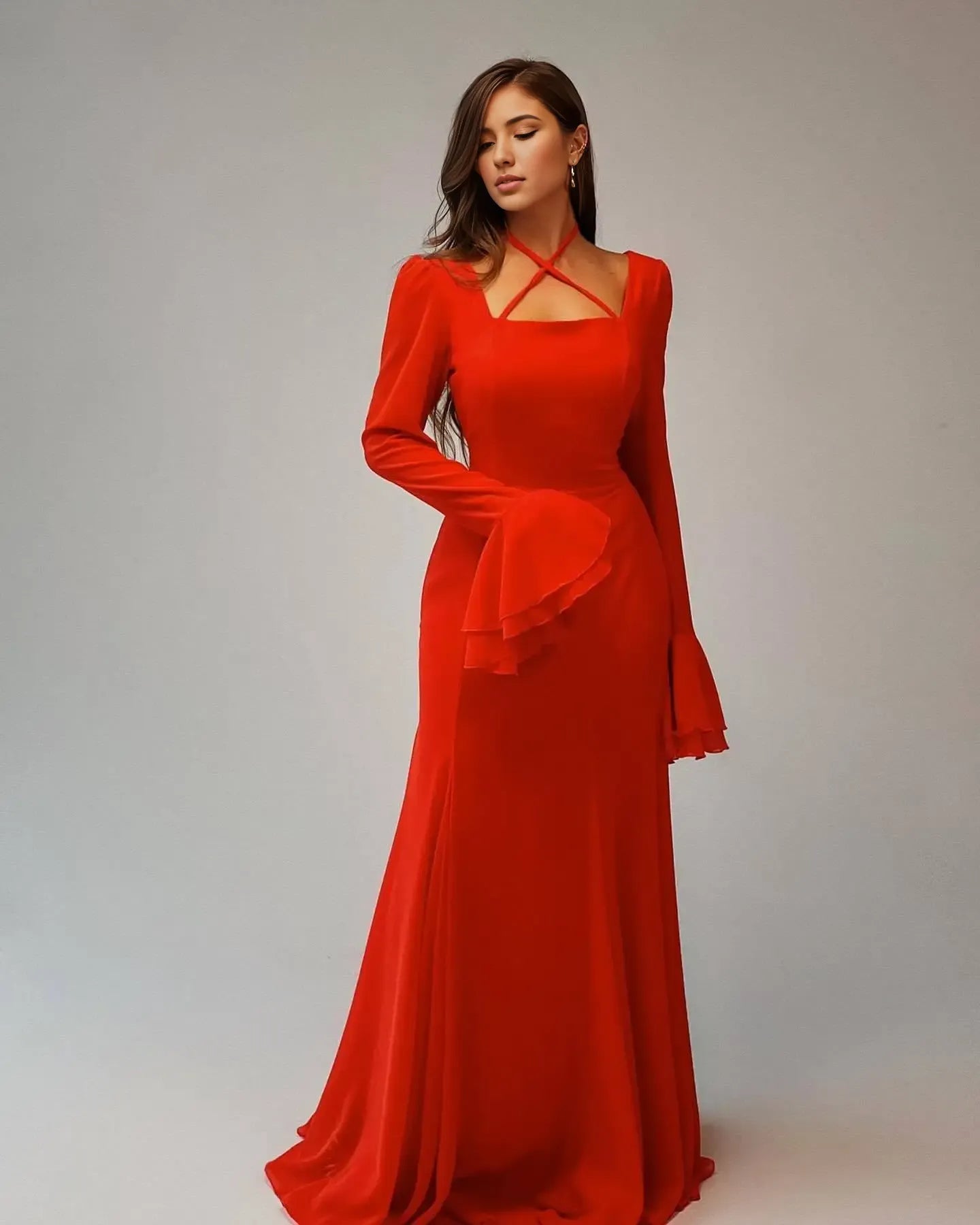 Vestido Weitese de manga larga acampanada con cordones en la espalda, vestido de fiesta elegante con hombros descubiertos, vestido de graduación 