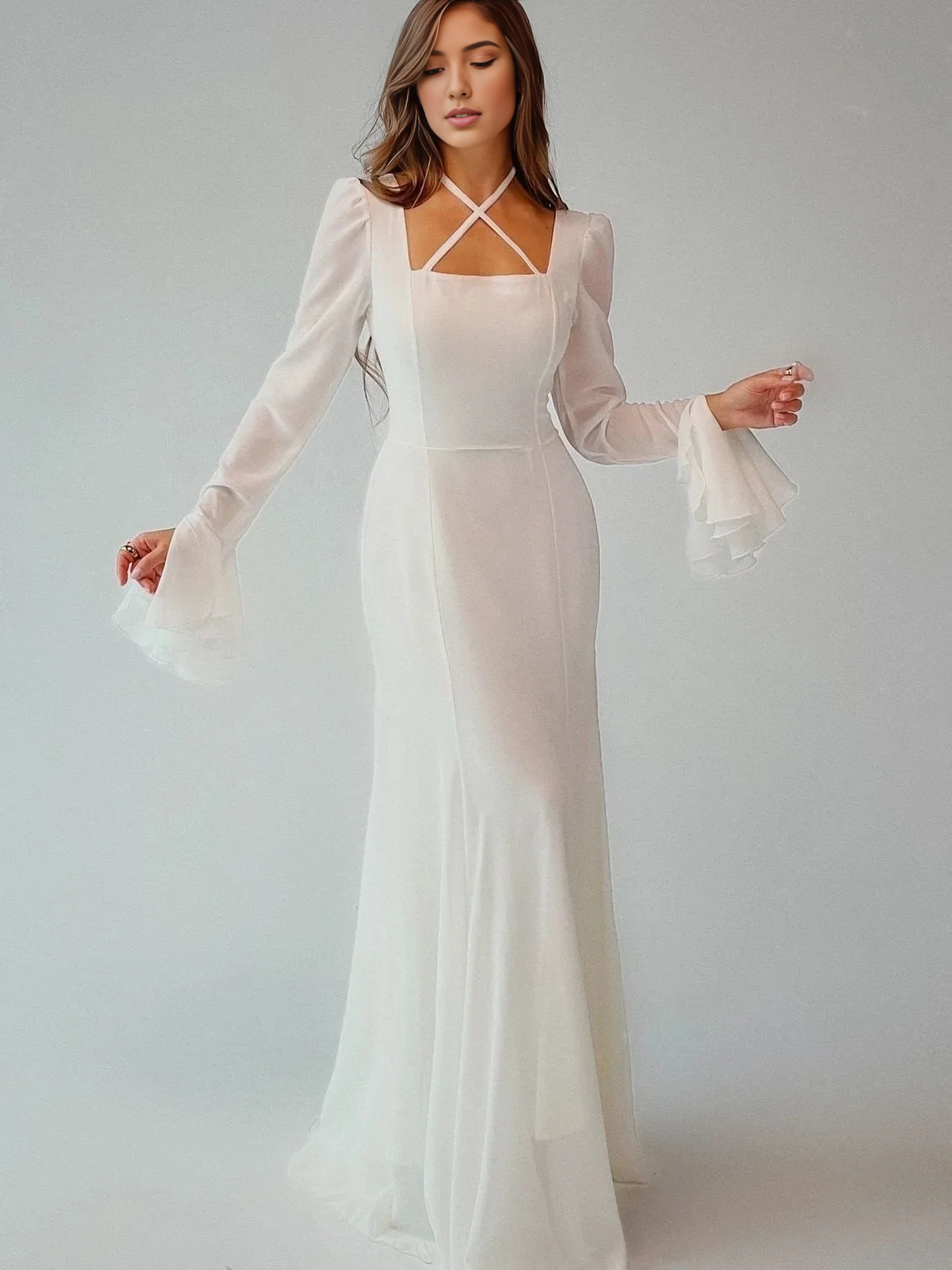 Vestido Weitese de manga larga acampanada con cordones en la espalda, vestido de fiesta elegante con hombros descubiertos, vestido de graduación 