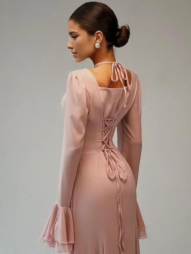 Vestido Weitese de manga larga acampanada con cordones en la espalda, vestido de fiesta elegante con hombros descubiertos, vestido de graduación 