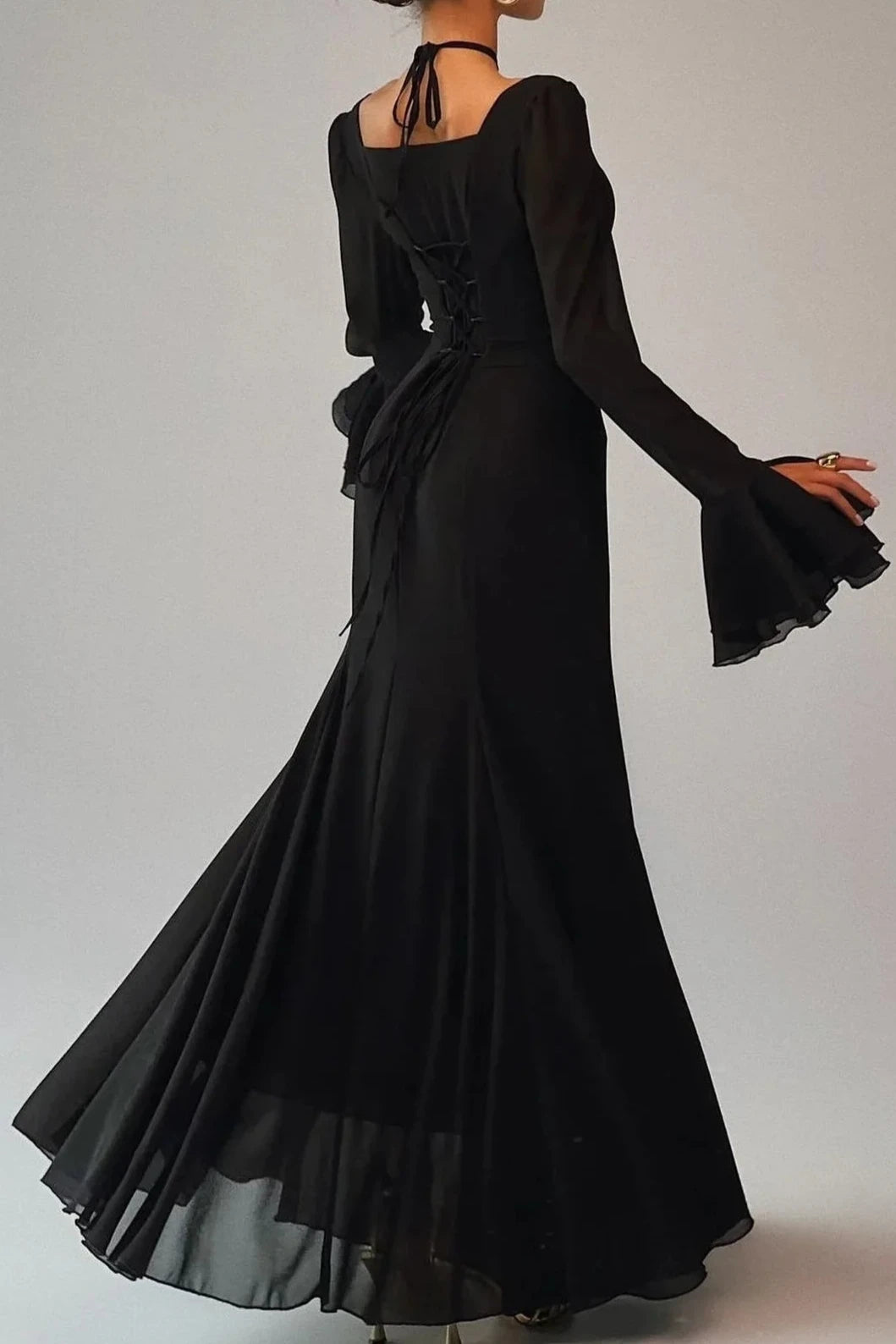 Vestido Weitese de manga larga acampanada con cordones en la espalda, vestido de fiesta elegante con hombros descubiertos, vestido de graduación 