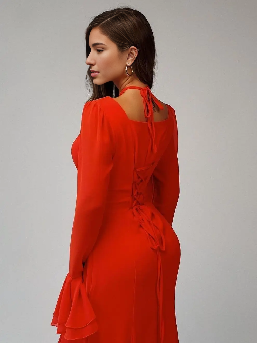 Vestido Weitese de manga larga acampanada con cordones en la espalda, vestido de fiesta elegante con hombros descubiertos, vestido de graduación 