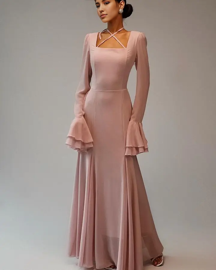 Vestido Weitese de manga larga acampanada con cordones en la espalda, vestido de fiesta elegante con hombros descubiertos, vestido de graduación 