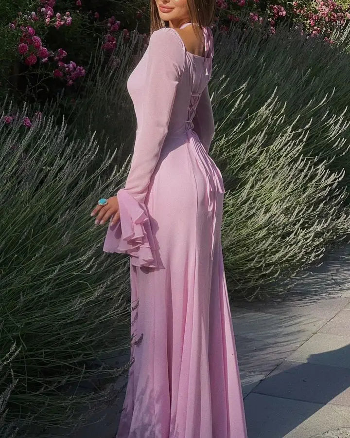 Vestido Weitese de manga larga acampanada con cordones en la espalda, vestido de fiesta elegante con hombros descubiertos, vestido de graduación 