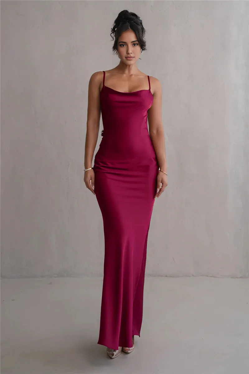 Weitese Dress Floral Draped Open Back Spaghetti Strap Maxi Dress Bridesmaid Dress Party Dress Sleeveless Floor Length Prom Dress