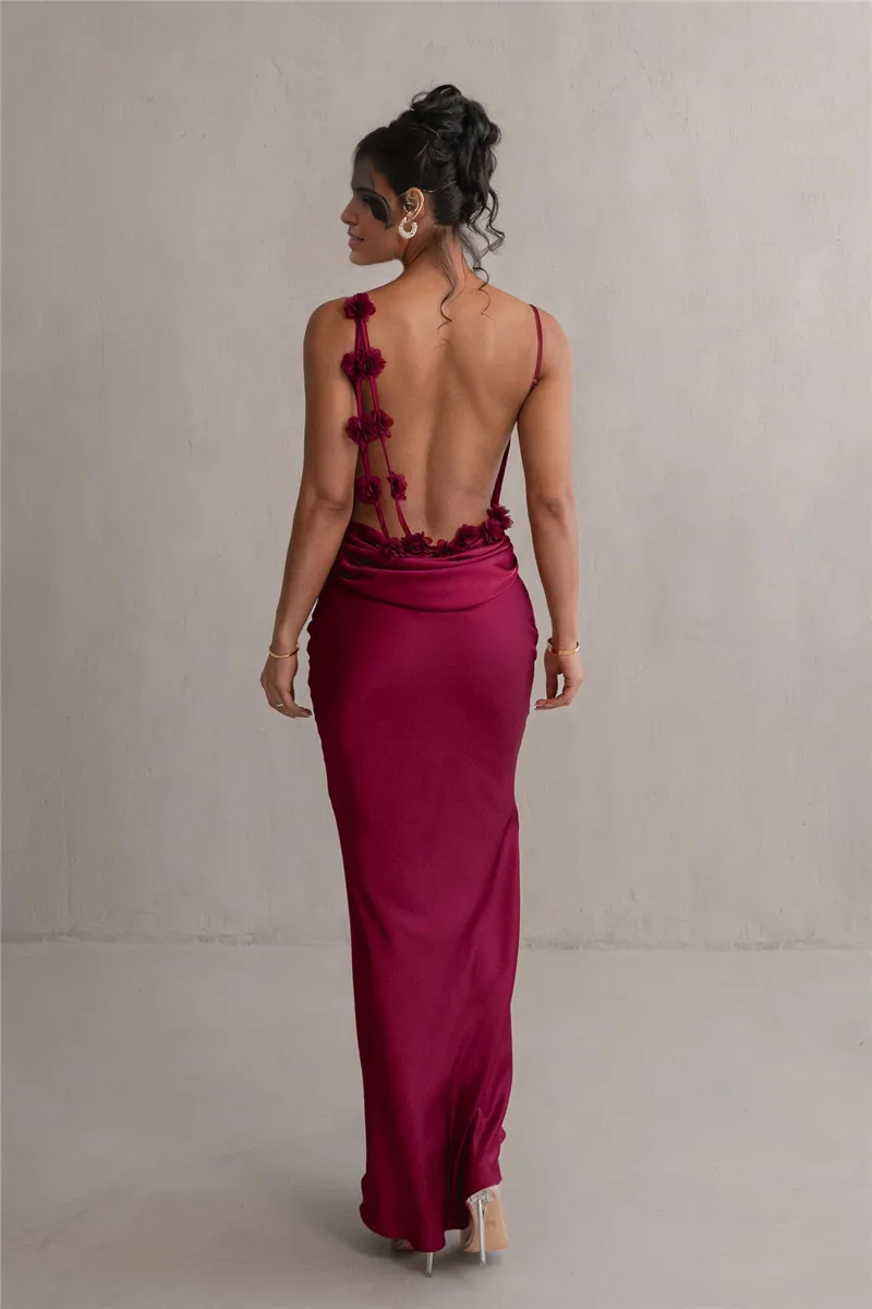 Weitese Dress Floral Draped Open Back Spaghetti Strap Maxi Dress Bridesmaid Dress Party Dress Sleeveless Floor Length Prom Dress