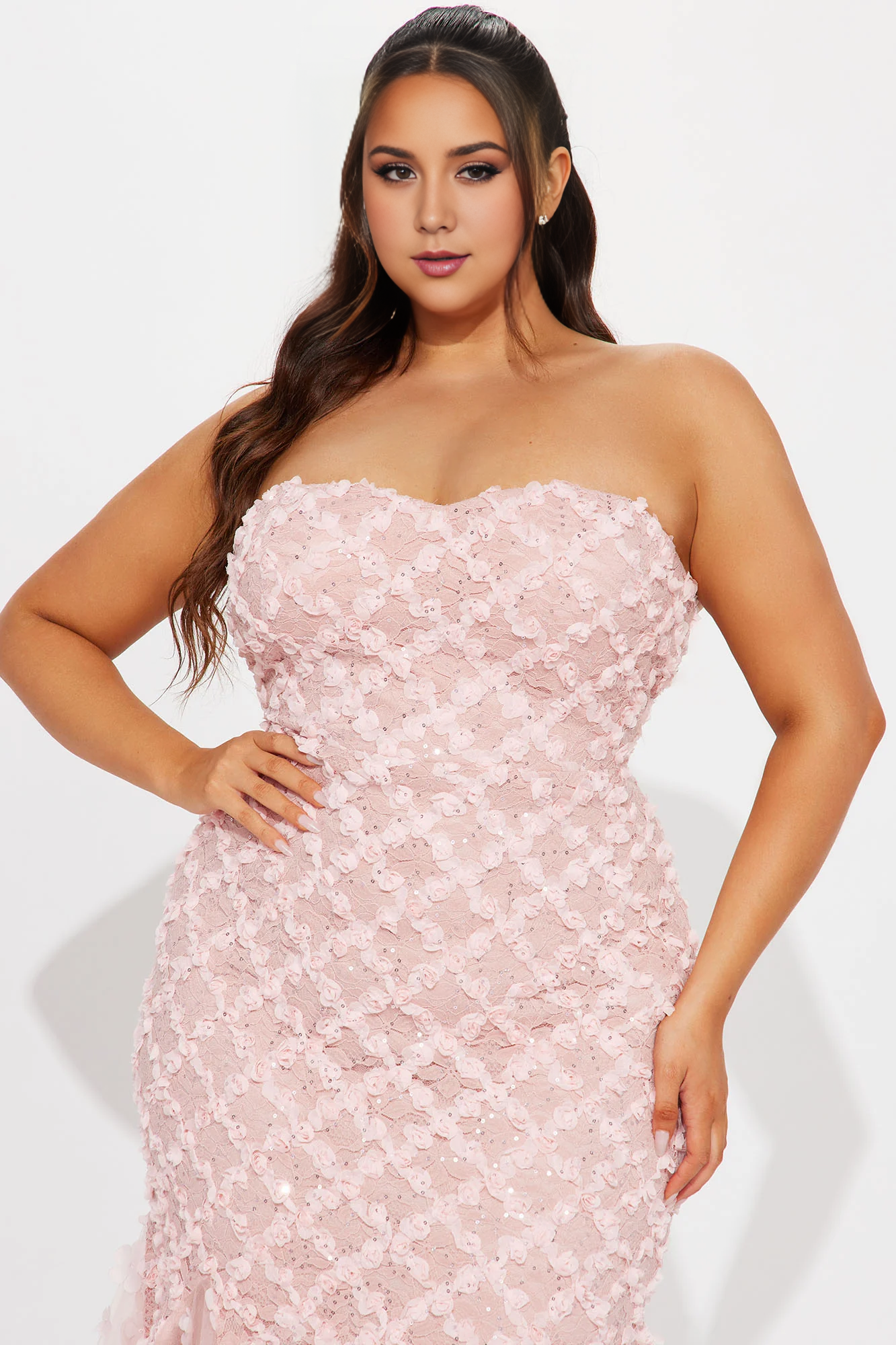 Weitese Dress Floral Maxi Gown Blush Off-the-Shoulder Long Mermaid Corset Strapless Party Dress