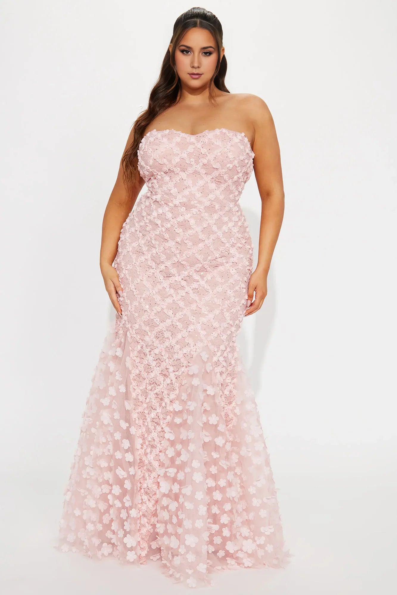 Weitese Dress Floral Maxi Gown Blush Off-the-Shoulder Long Mermaid Corset Strapless Party Dress