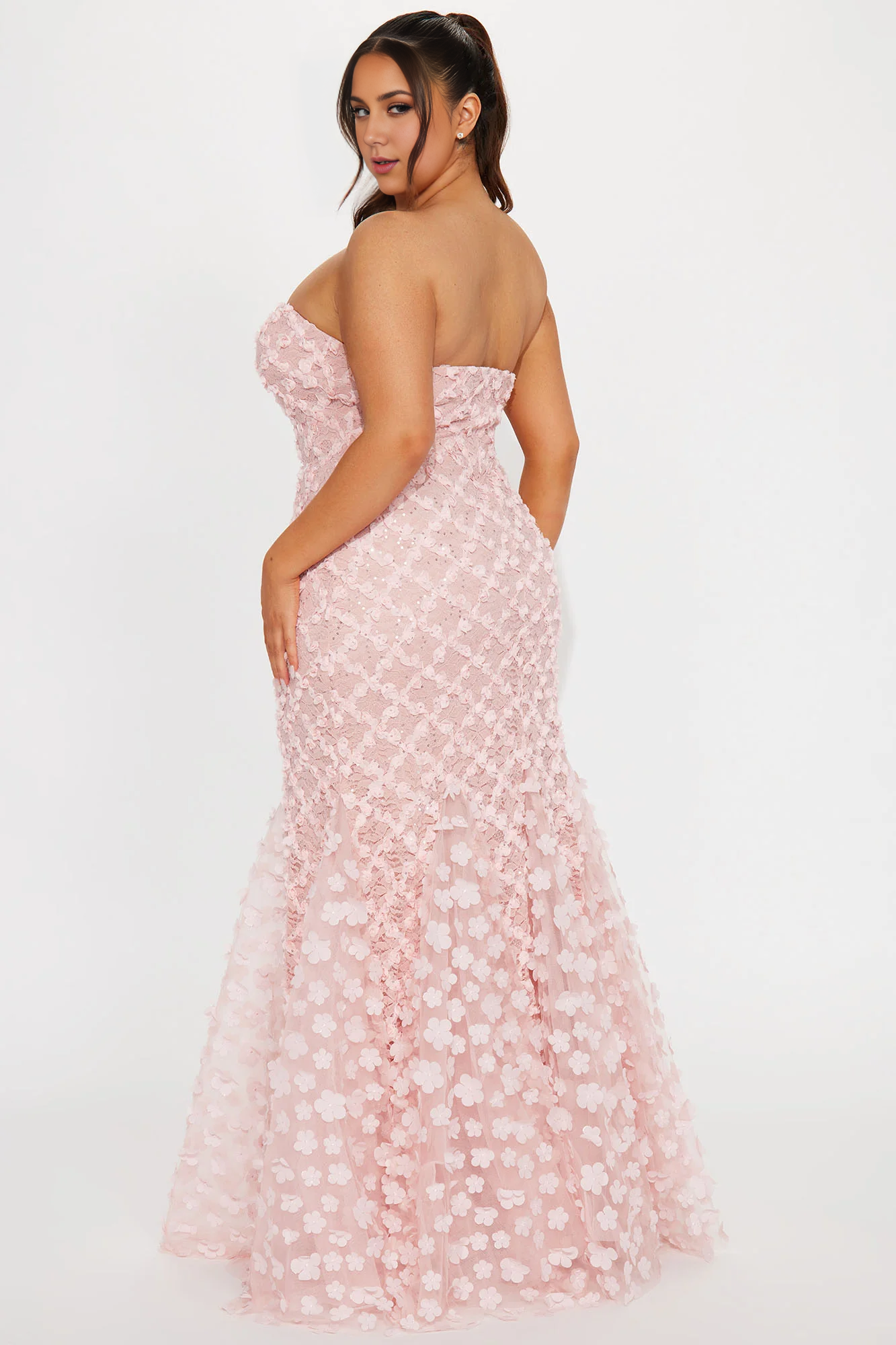 Weitese Dress Floral Maxi Gown Blush Off-the-Shoulder Long Mermaid Corset Strapless Party Dress