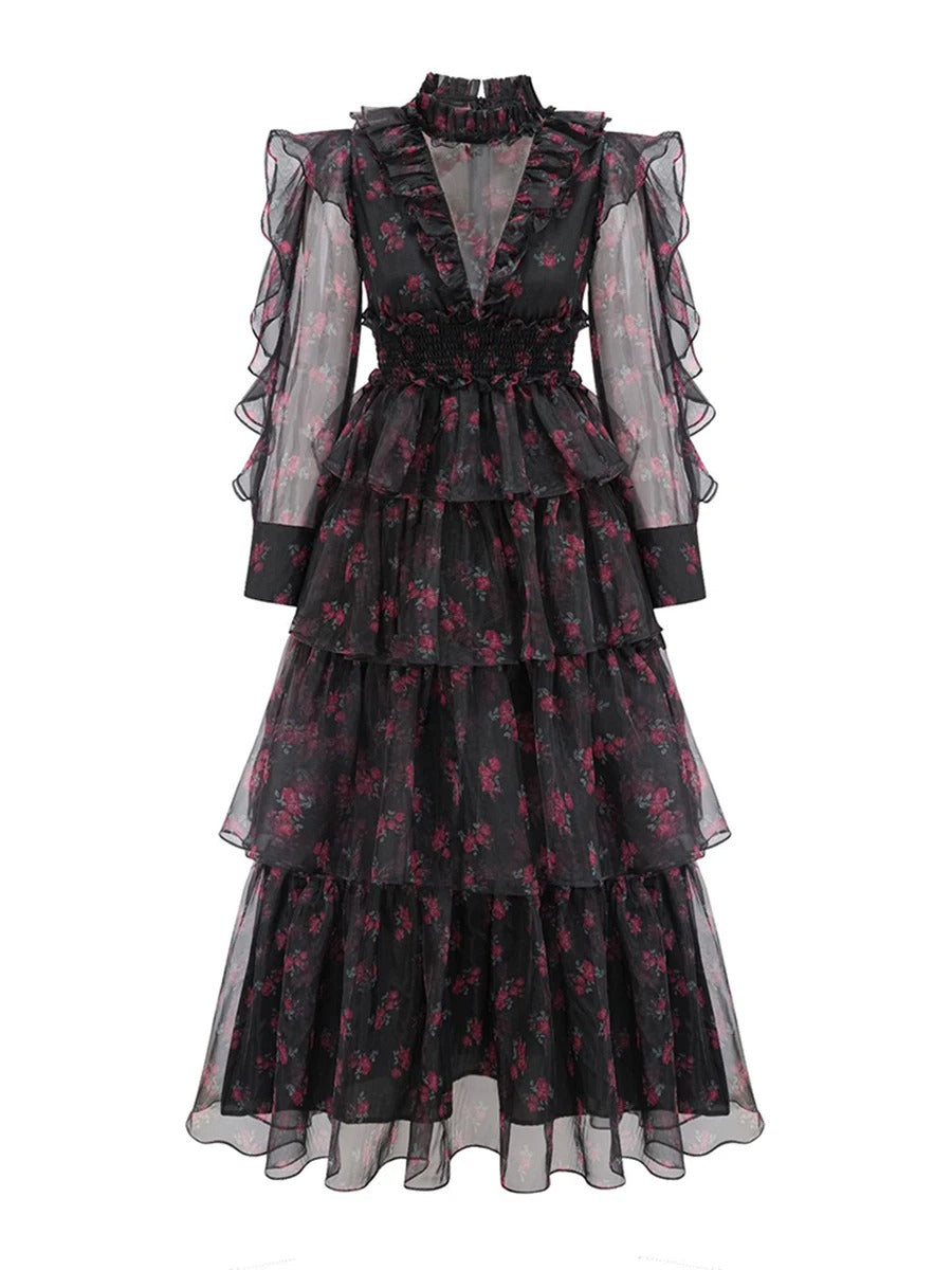 Robe Weitese à imprimé floral pour femme, tenue de soirée amincissante, col montant, manches longues, taille haute, nouvelle collection 