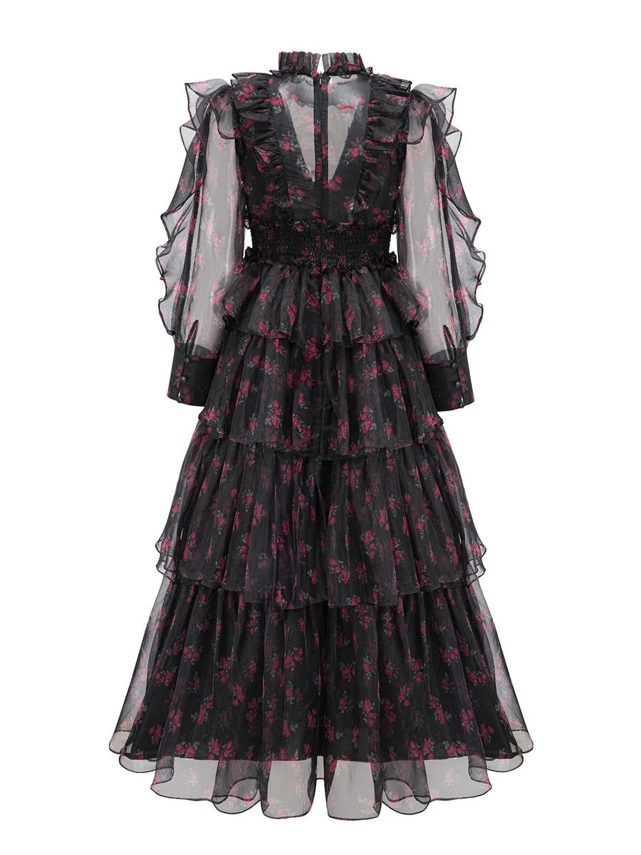 Robe Weitese à imprimé floral pour femme, tenue de soirée amincissante, col montant, manches longues, taille haute, nouvelle collection 