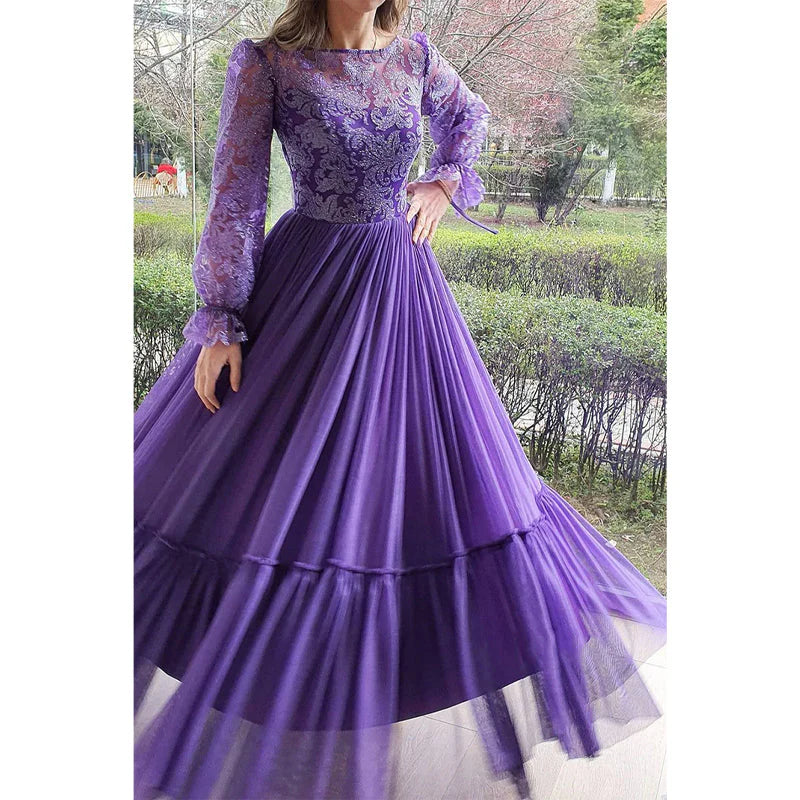 Vestido formal Weitese, vestidos de mujer únicos, escote redondo, encaje, mangas largas, corte A, vestido de noche formal, vestido de fiesta, vestidos de graduación, tiendas de vestidos de graduación 