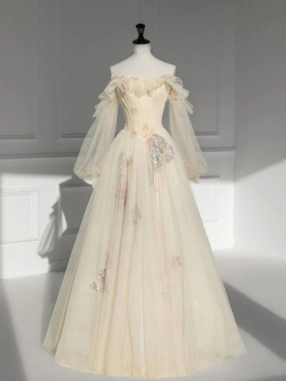 Weitese Dress Formal Women's Dresses A Line Off The Shoulder Long Sleeve Formal Evening Dress Princess Party Dress Prom Dress In Store