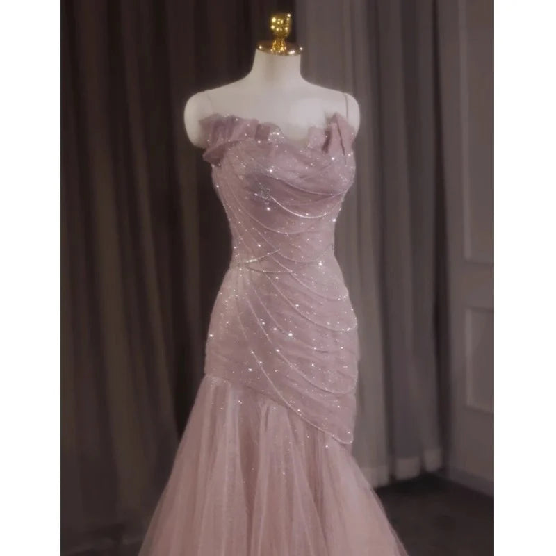 Weitese Dress Formal Women's Dresses Pink Shiny Tulle Mermaid Fairy Formal Evening Dress Party Dress Prom Dress Stores
