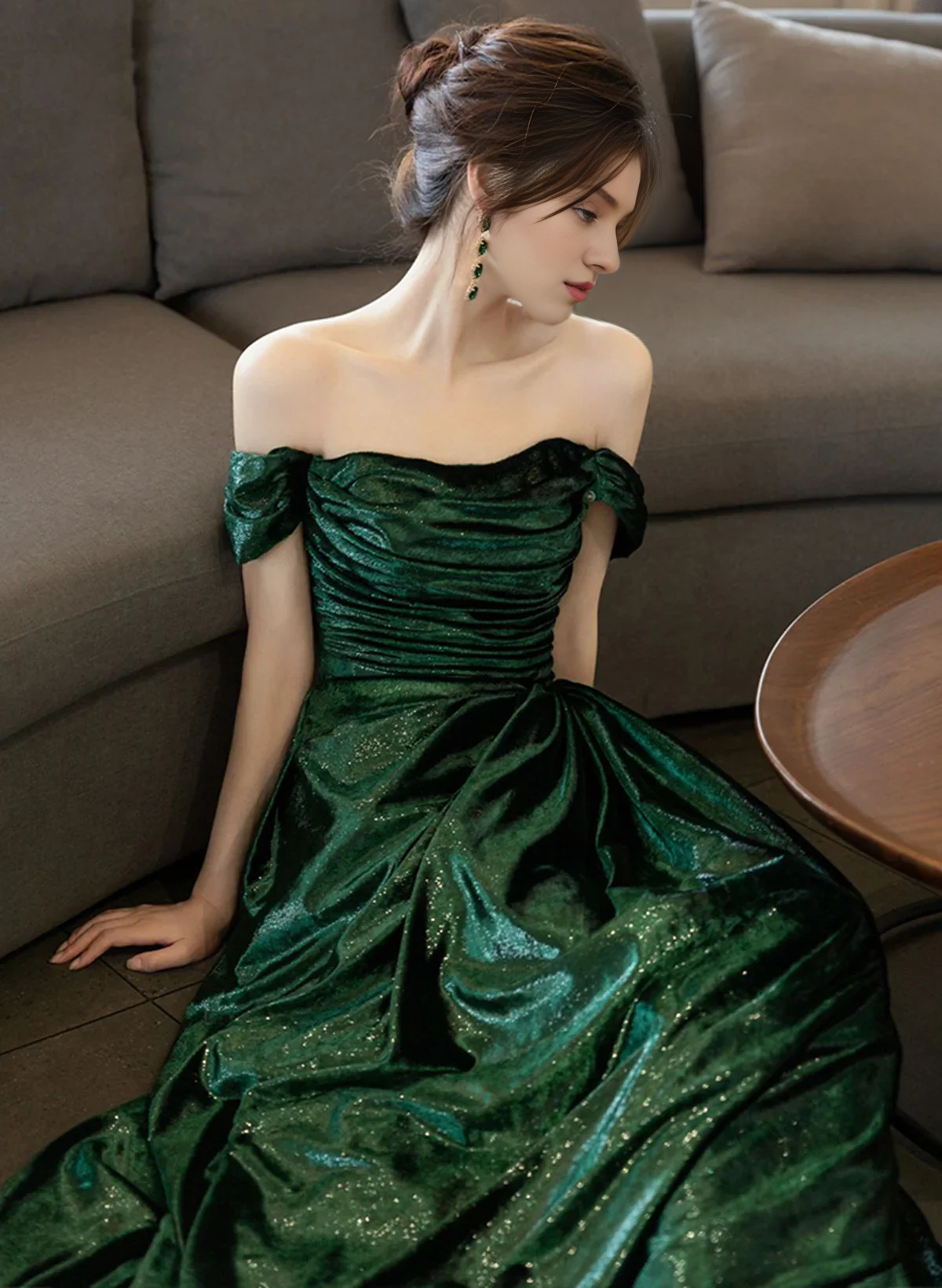 Weitese Dress Formal Women's Dresses A Line Green Off Shoulder Evening Dress Long Party Dress Prom Dress In Store