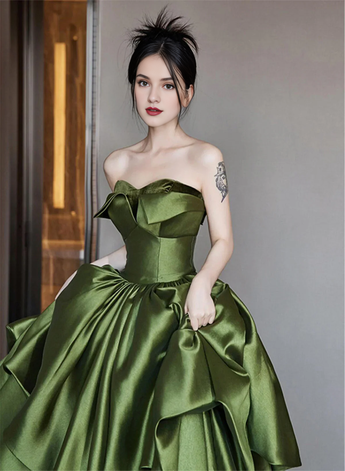 Weitese Dress Formal Women's Dresses A Line Green Satin Long Formal Dress Off Shoulder Princess Party Dress Prom Dress In Store
