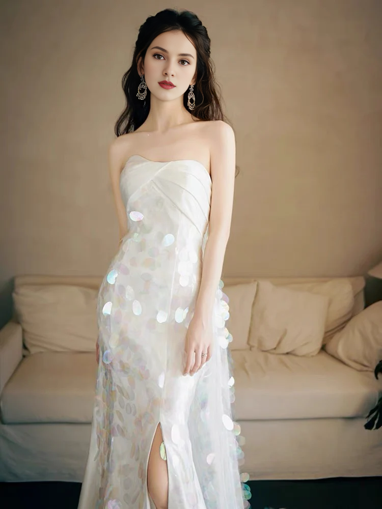 Vestido formal Weitese, vestidos de mujer sin tirantes, corte A, blanco, con lentejuelas, vestido largo de fiesta, vestido formal de fiesta, tiendas de vestidos de fiesta. 