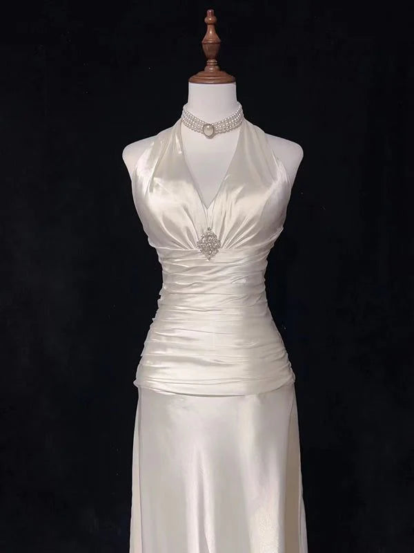 Weitese Dress Formal Women's Dresses V Neck A Line Satin Halter Wedding Dress Party Gown Prom Dress In Store