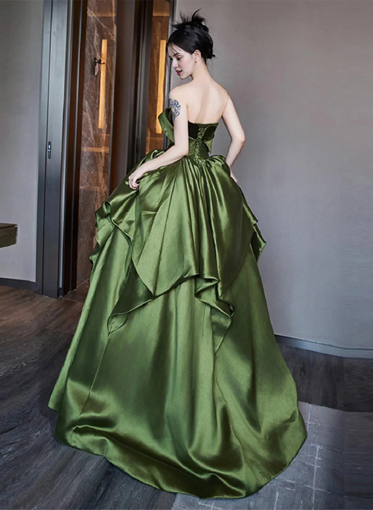 Weitese Dress Formal Women's Dresses A Line Green Satin Long Formal Dress Off Shoulder Princess Party Dress Prom Dress In Store