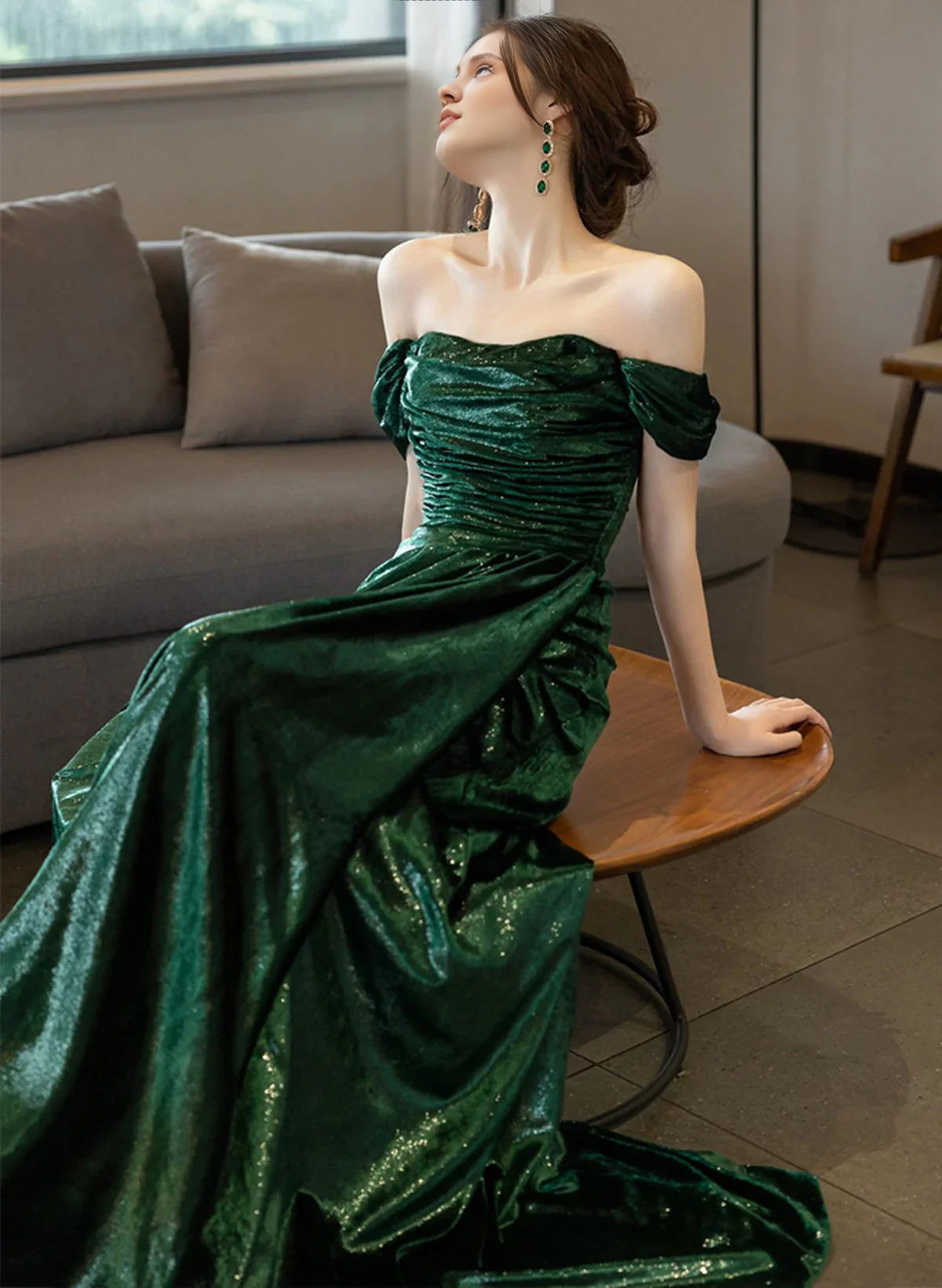 Weitese Dress Formal Women's Dresses A Line Green Off Shoulder Evening Dress Long Party Dress Prom Dress In Store