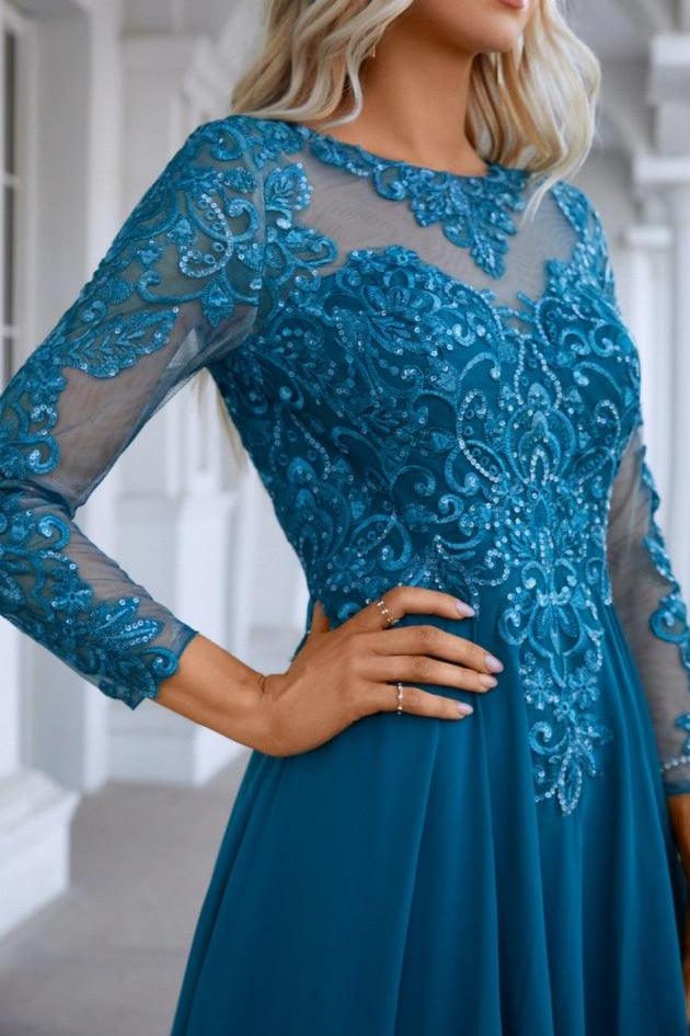 Weitese Dress Formal Women's Dresses Chiffon Lace Long Sleeve Round Neck Bridesmaid Evening Dress Wedding Party Prom Evening Dress Party Dress Prom Dresses Prom Dresses Shops