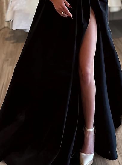 Weitese Dress Formal Women's Dresses A-Line Sexy Evening Dress Formal Prom Dress SweepBrush Train Long Sleeve Off Shoulder Satin with Pearls Slit Party dress Prom Dress Stores