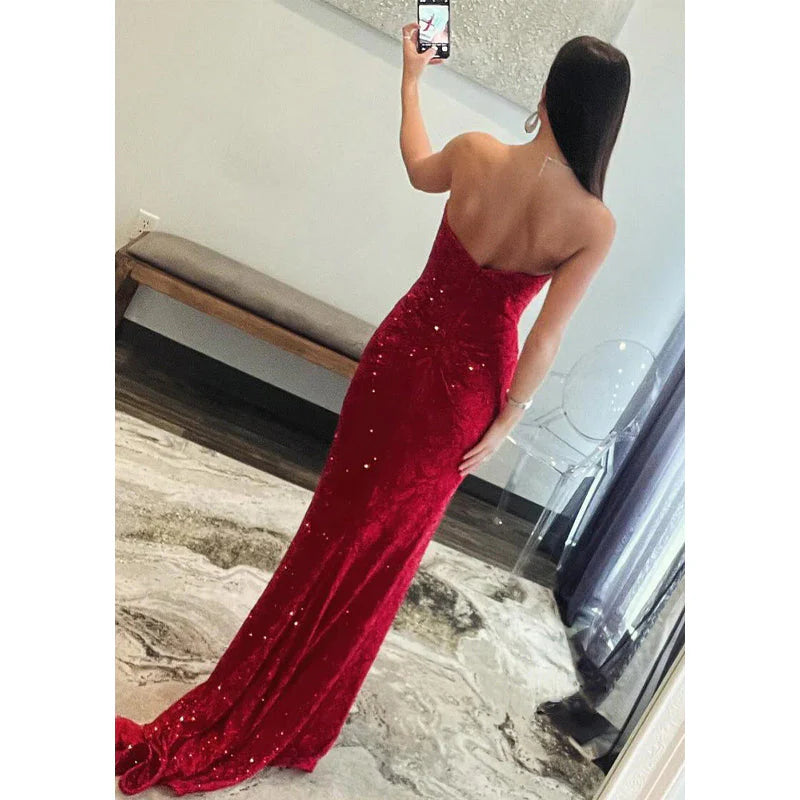 Vestido formal Weitese para mujer, escote corazón, sin tirantes, apliques de cuentas y abertura lateral, vestido de noche, vestido de fiesta, vestidos de graduación, tiendas. 