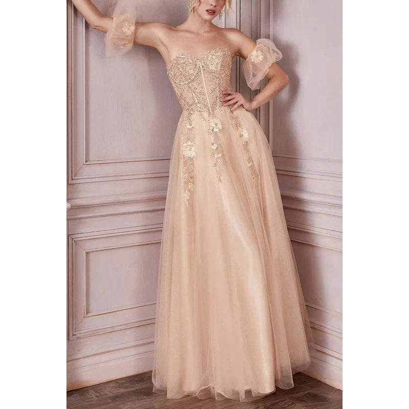 Weitese Dress Formal Women's Dresses Sweetheart Strapless Floral Appliqued Ruched Tulle A-Line Long Party Dress Prom Dresses Shops