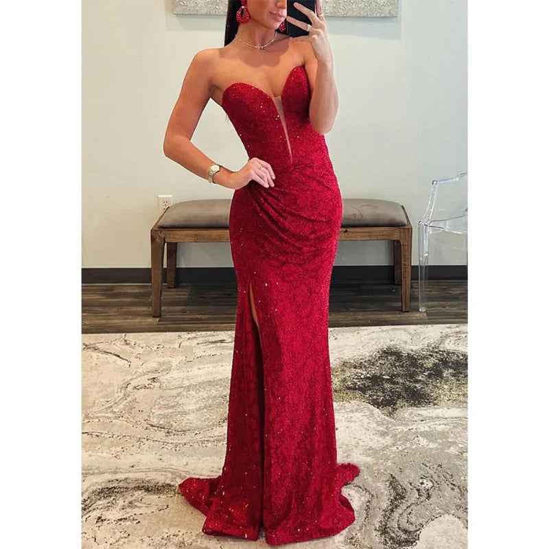 Weitese Dress Formal Women's Dresses Sweetheart Strapless Beaded Appliques with Side Slit Evening Dress Party Dress Prom Dresses Shops