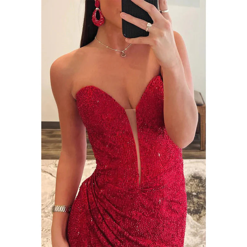 Weitese Dress Formal Women's Dresses Sweetheart Strapless Beaded Appliques with Side Slit Evening Dress Party Dress Prom Dresses Shops