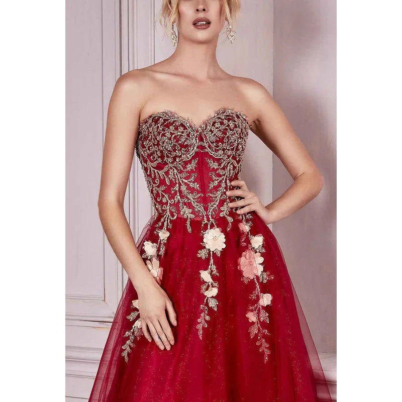 Weitese Dress Formal Women's Dresses Sweetheart Strapless Floral Appliqued Ruched Tulle A-Line Long Party Dress Prom Dresses Shops