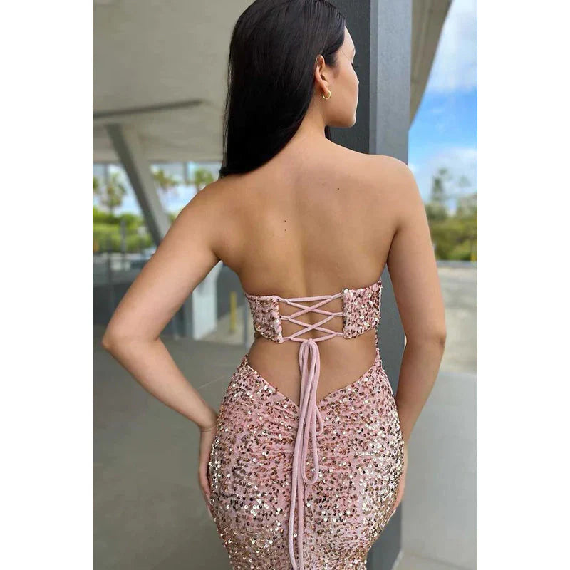 Weitese Dress Formal Women's Dresses Sweetheart Strapless Sequined Thigh Slit Sheath Long Party Gown Prom Dresses Shops