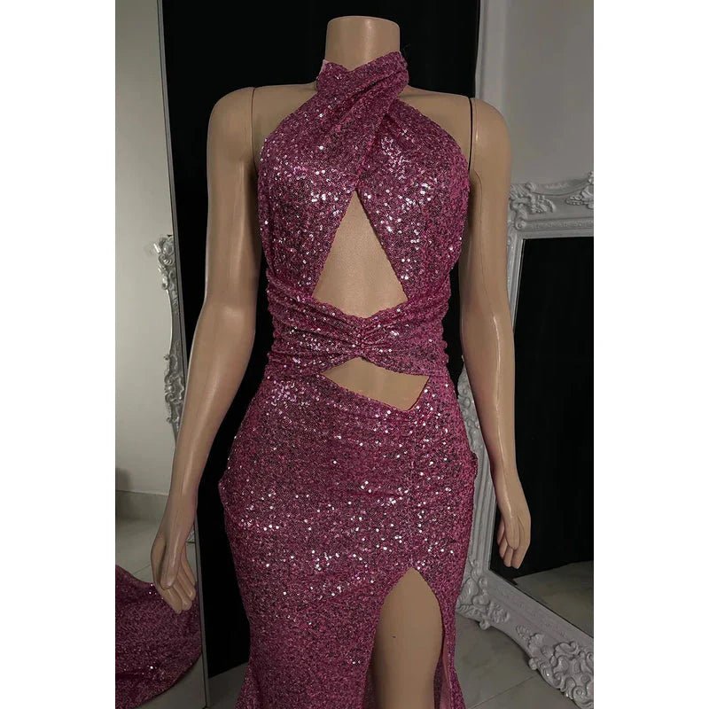 Weitese Dress Formal Women's Dresses Trumpet/Mermaid Sexy Halter Sleeveless Slit Sequins Backless Evening Party Dress Prom Dresses Shops
