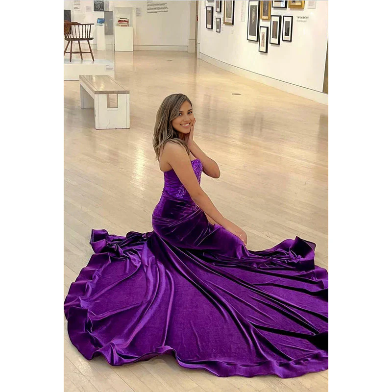 Weitese Dress Formal Women's Dresses TrumpetMermaid Ornate V-Neck Sleeveless Side Slit Applique Evening Party Dress Prom Dresses Shops