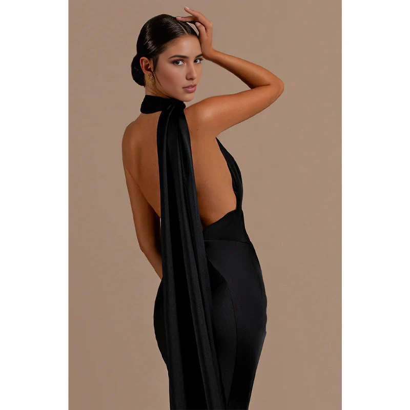 Weitese Dress Formal Women's Dresses Unique Halter Pleats Black Long Formal Party Dress Prom Dresses Prom Dresses Shops