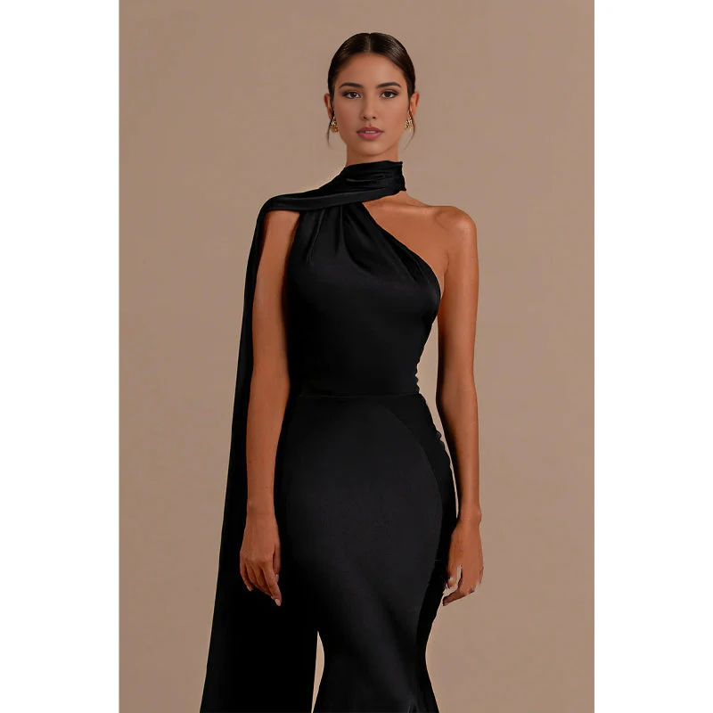 Weitese Dress Formal Women's Dresses Unique Halter Pleats Black Long Formal Party Dress Prom Dresses Prom Dresses Shops