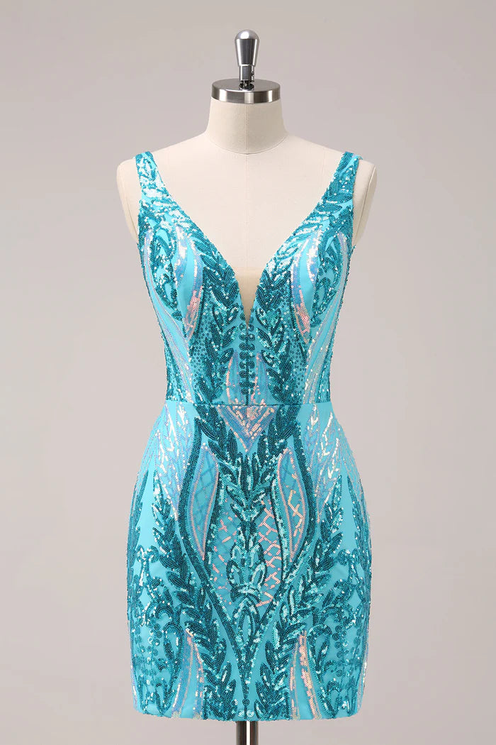 Vestido Weitese con purpurina, escote en V, ajustado, sin espalda, corto, con lentejuelas y espalda abierta para fiesta. 