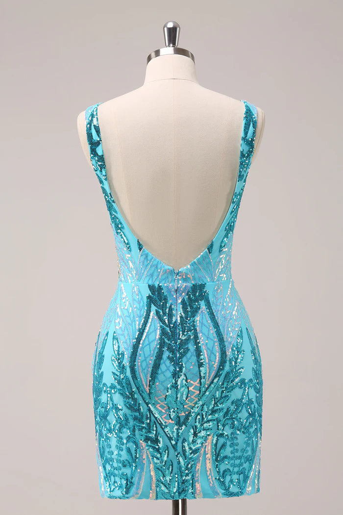 Vestido Weitese con purpurina, escote en V, ajustado, sin espalda, corto, con lentejuelas y espalda abierta para fiesta. 