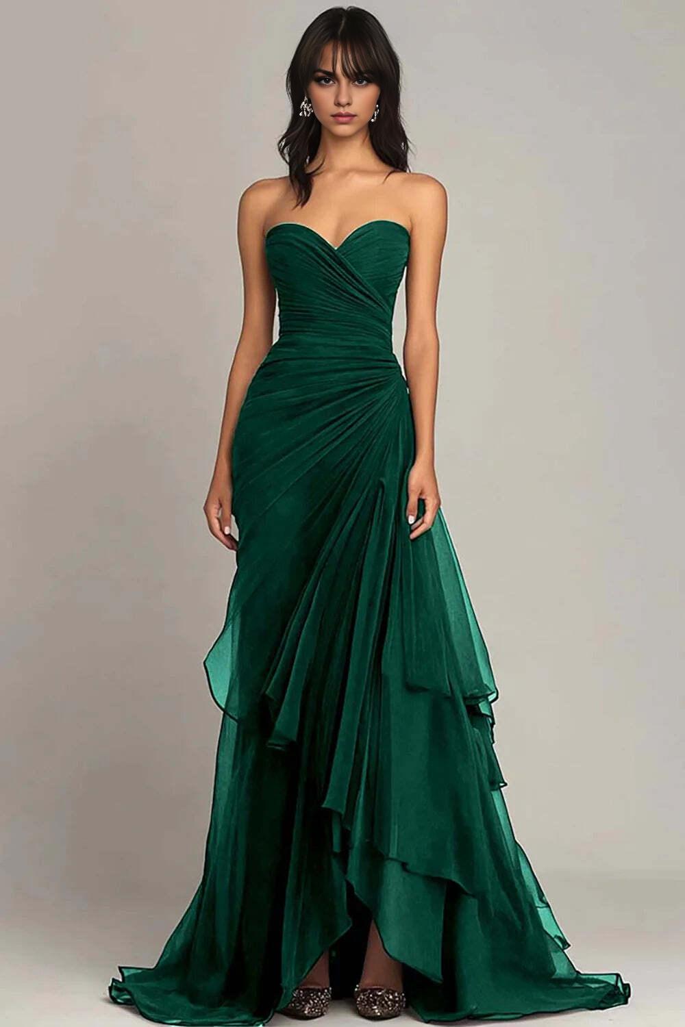 Weitese Dress Gorgeous Mermaid Sweetheart Green Long Prom Dress with Ruffles