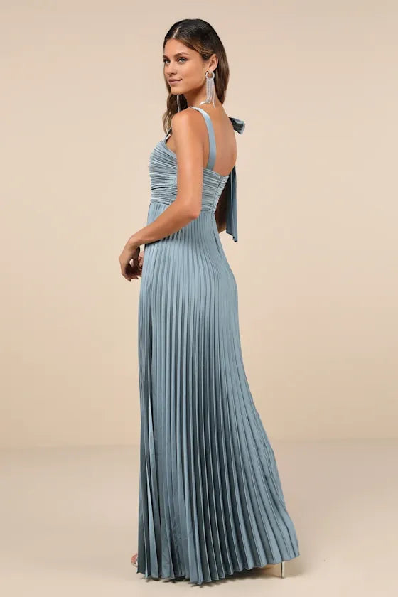 Vestido Weitese, precioso vestido largo de satén plisado sin mangas con lazo, vestido de noche, corte A, sin mangas, escote cuadrado, vestido de fiesta 