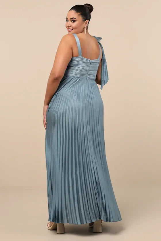 Vestido Weitese, precioso vestido largo de satén plisado sin mangas con lazo, vestido de noche, corte A, sin mangas, escote cuadrado, vestido de fiesta 