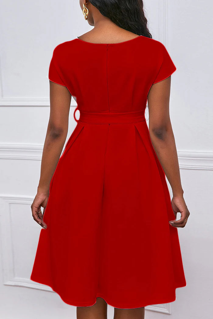 Vestido Weitese verde de corte A con escote en V para fiesta, cóctel, con cremallera y lazo 