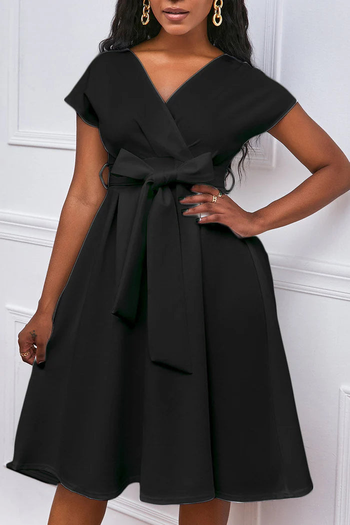 Vestido Weitese verde de corte A con escote en V para fiesta, cóctel, con cremallera y lazo 