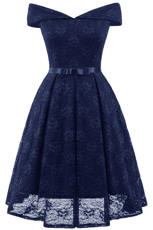 Weitese Dress Vintage Green Lace Off-the-shoulder Princess Homecoming Dress Knee Length A-Line Party Dress