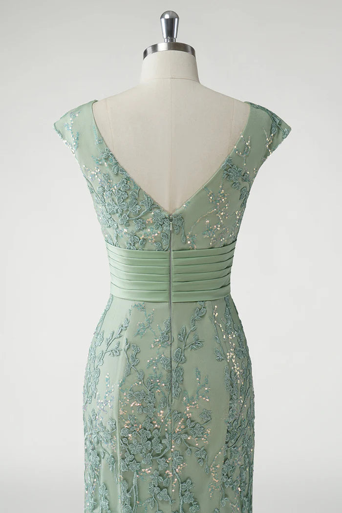 Robe longue verte Weitese, col en V, style sirène, paillettes, manches courtes, robe de bal avec appliques, robe de soirée 