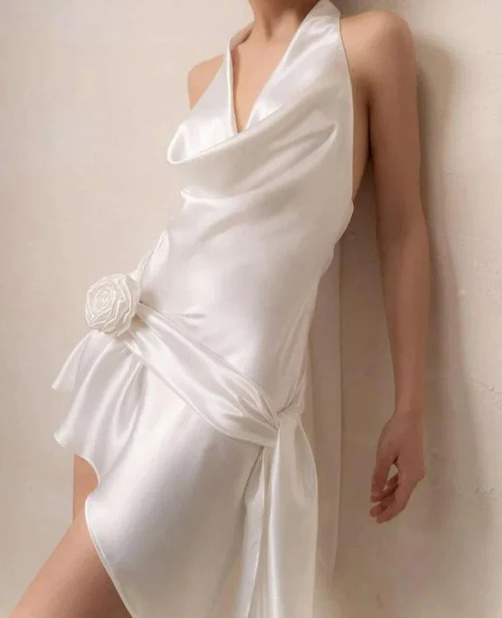 Weitese Dress Halter Asymmetrical 3D Flower Open Back Mini Dress Party Dress Elegant Short Prom Dress Homecoming Dress