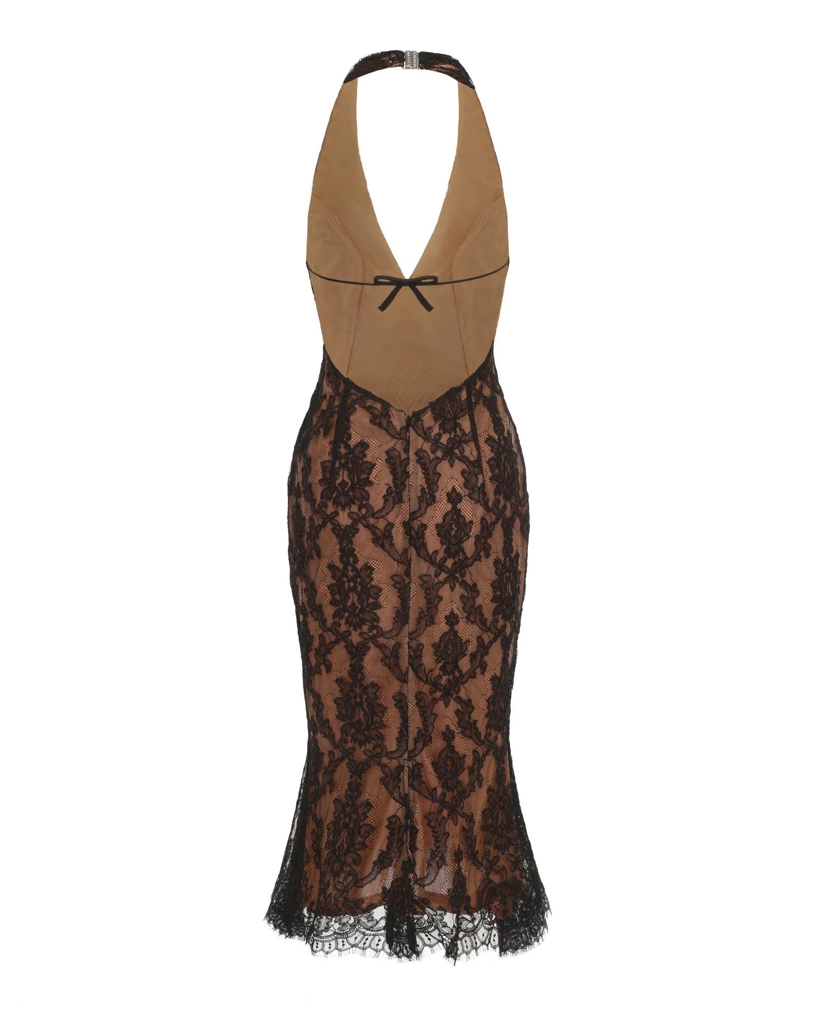 Weitese Dress Halter Cold Shoulder Mermaid Trumpet Sleeveless Prom Dress Black Lace Tea-Length